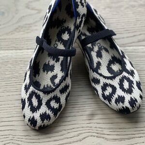 Rothy's Black & Cream Leopard Knit Mary Jane Flats